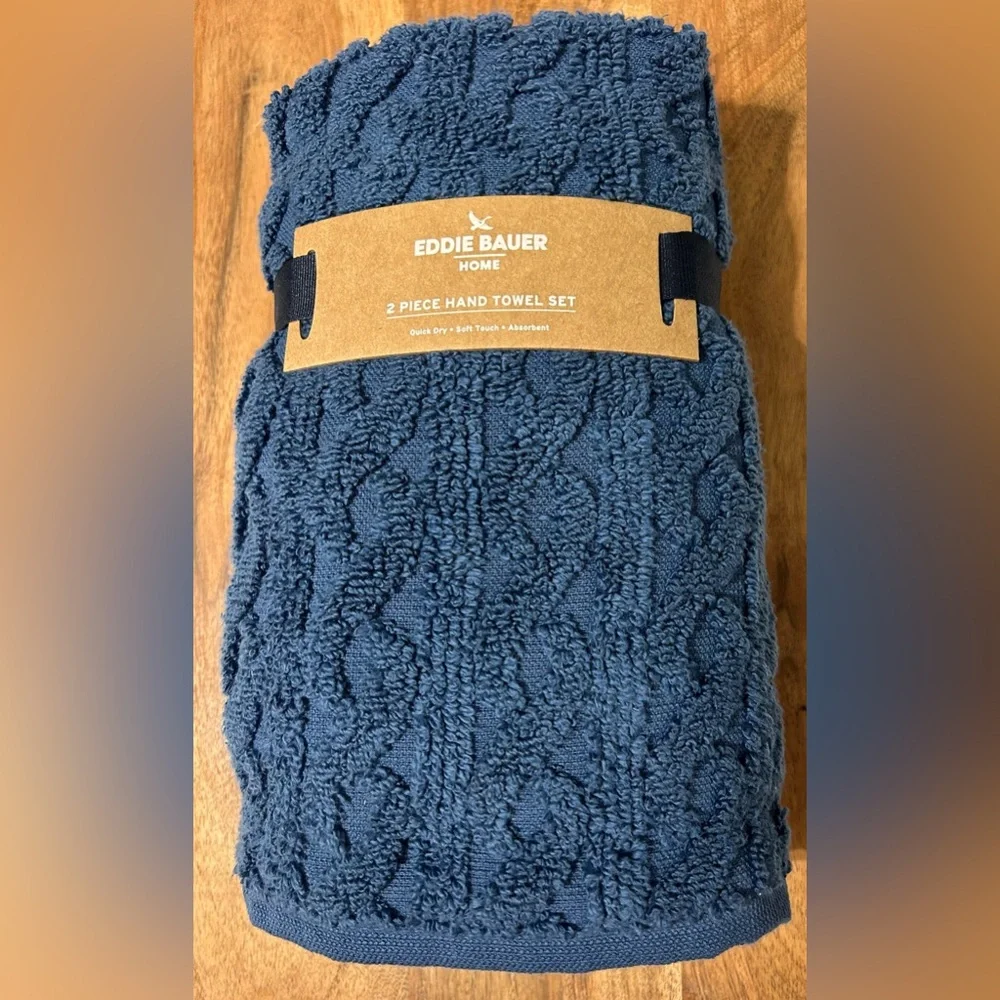 Eddie Bauer Home Hand Towels Nautical Navy Blue Set of 2 Cotton 16”X30” NEW